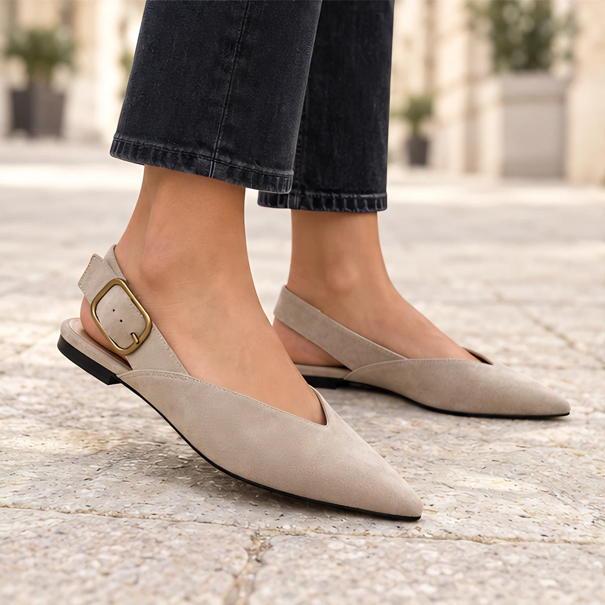 Avensley Women's Pointed-Toe Suede Slingback Flats - Beige - wapfoot - Eric Muller - Image 3