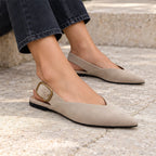 Avensley Women's Pointed-Toe Suede Slingback Flats - Beige - Flats - Eric Muller - Image 4