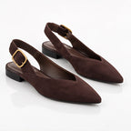 Avensley Women's Pointed-Toe Suede Slingback Flats - Brown - wap - Eric Muller - Image 2