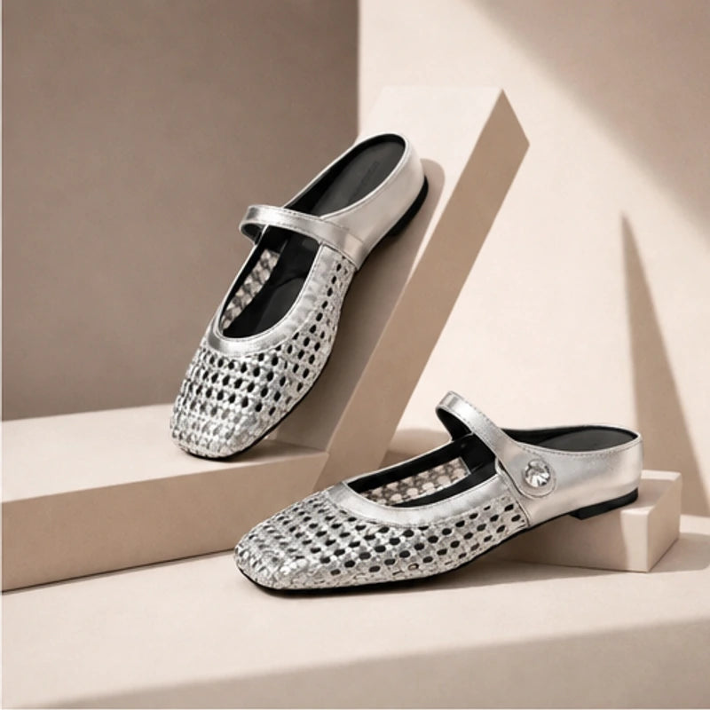 Avessa Orthopedic Mule Flats - Silver - Footwear > Flats > Mary Jane Mule Flats - Eric Muller - Image 1