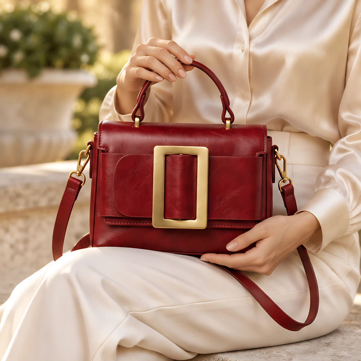 Azelie Women's Glossy Leather Box Crossbody Bag - Wine Red - female - Eric Muller - Image 3