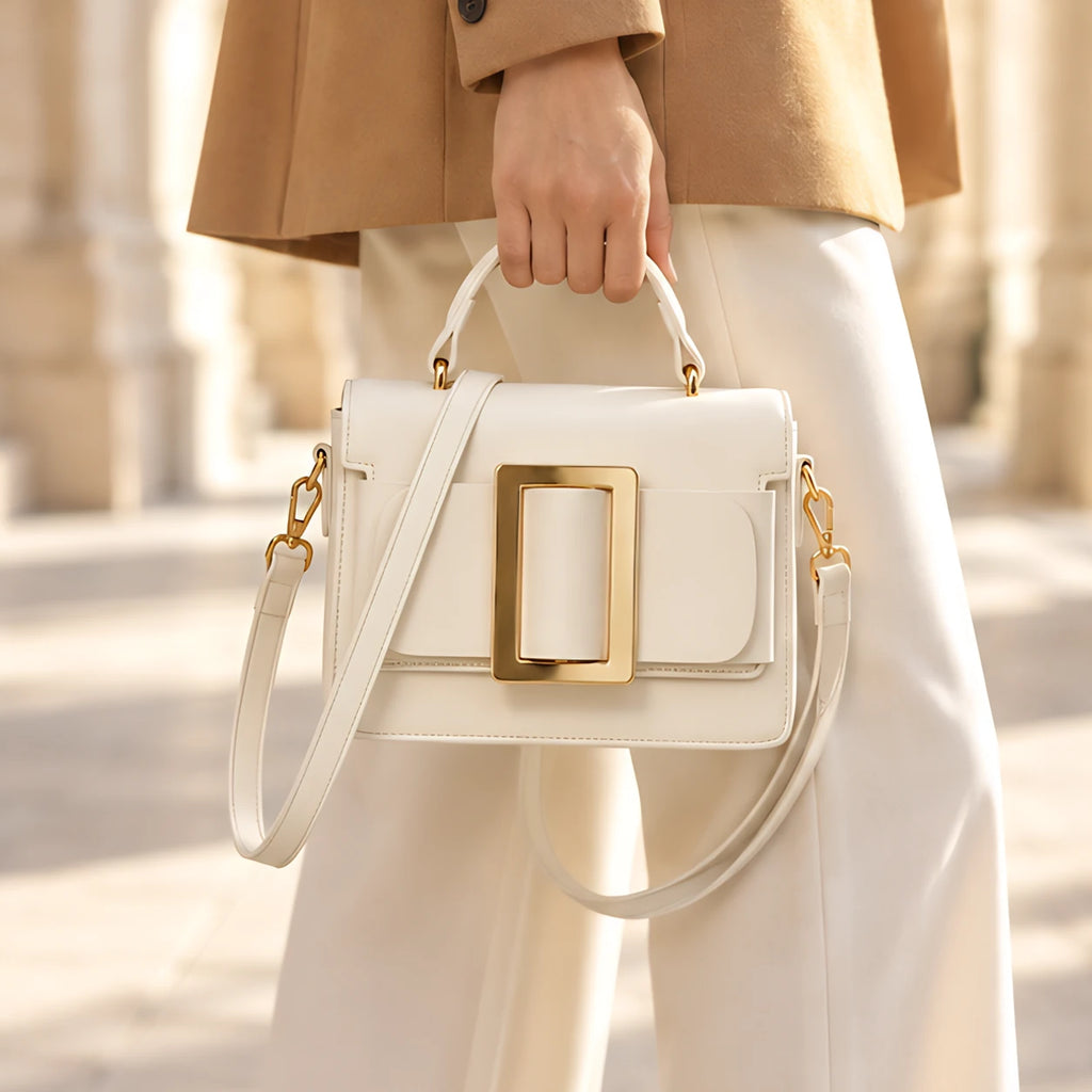 Azelie Women's Glossy Leather Box Crossbody Bag - White - Women's Accessories > Bags > Crossbody Bags - Eric Muller - Image 1