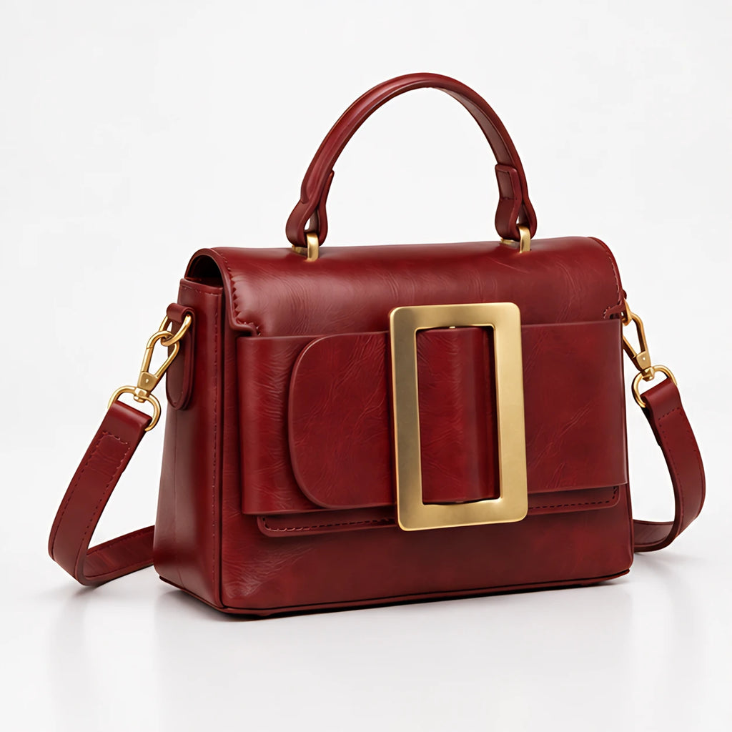 Azelie Women's Glossy Leather Box Crossbody Bag - Wine Red - Women's Accessories > Bags > Crossbody Bags - Eric Muller - Image 1