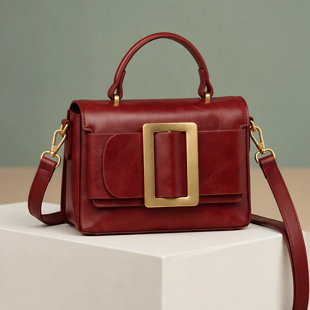 Azelie Women's Glossy Leather Box Crossbody Bag - Burgundy - Women's Accessories > Bags > Crossbody Bags - Eric Muller - Image 1
