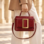 Azelie Women's Glossy Leather Box Crossbody Bag - Wine Red - Women's Accessories > Bags > Crossbody Bags - Eric Muller - Image 2