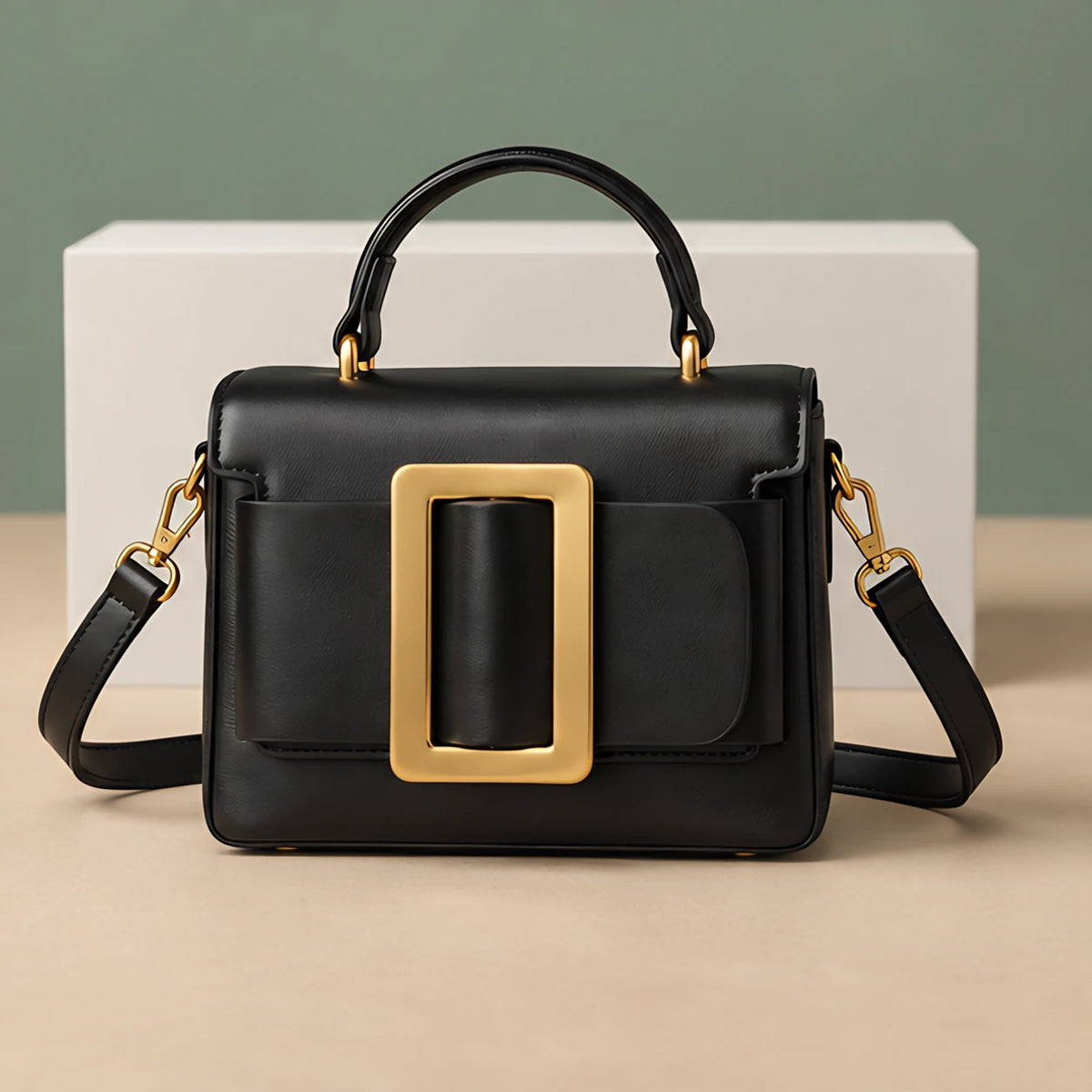 Azelie Women's Glossy Leather Box Crossbody Bag - Black - women's accessories - Eric Muller - Image 4