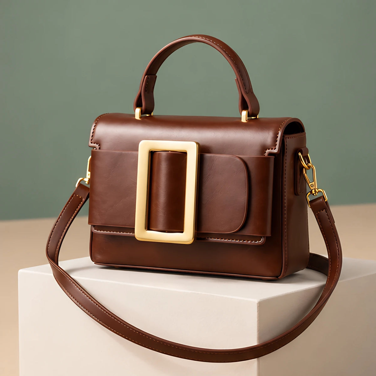 Azelie Women's Glossy Leather Box Crossbody Bag - Brown - Women's Accessories > Bags > Crossbody Bags - Eric Muller - Image 2