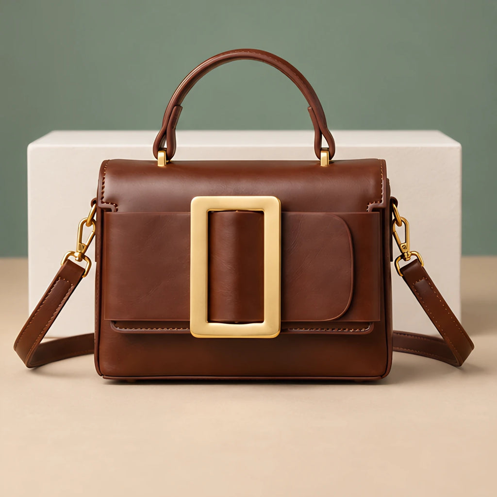 Azelie Women's Glossy Leather Box Crossbody Bag - Brown - women's accessories - Eric Muller - Image 4