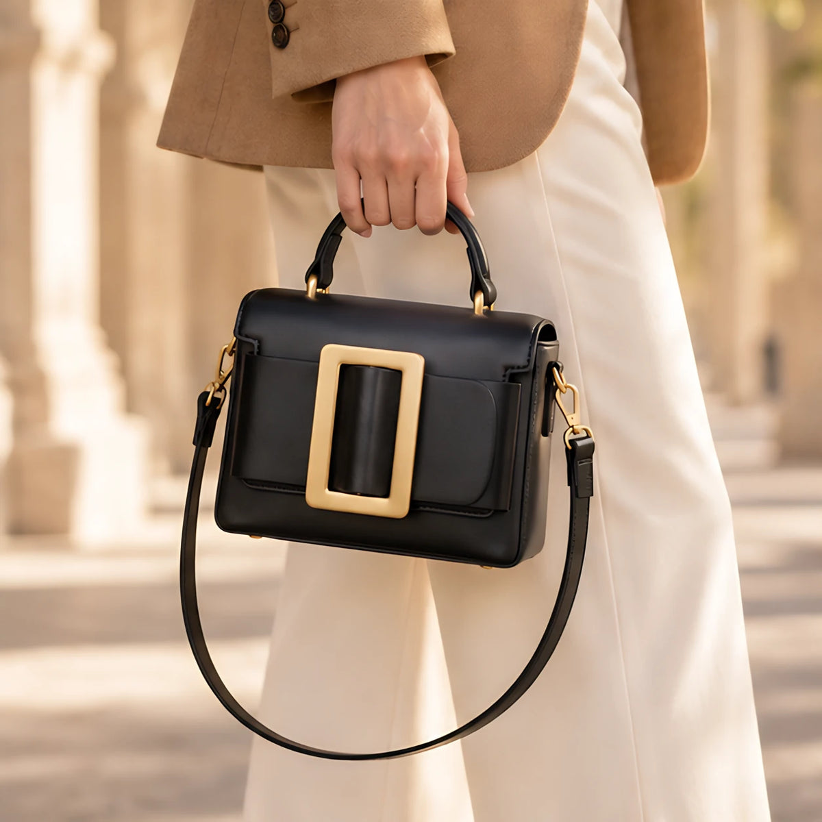 Azelie Women's Glossy Leather Box Crossbody Bag - Black - Women's Accessories > Bags > Crossbody Bags - Eric Muller - Image 1
