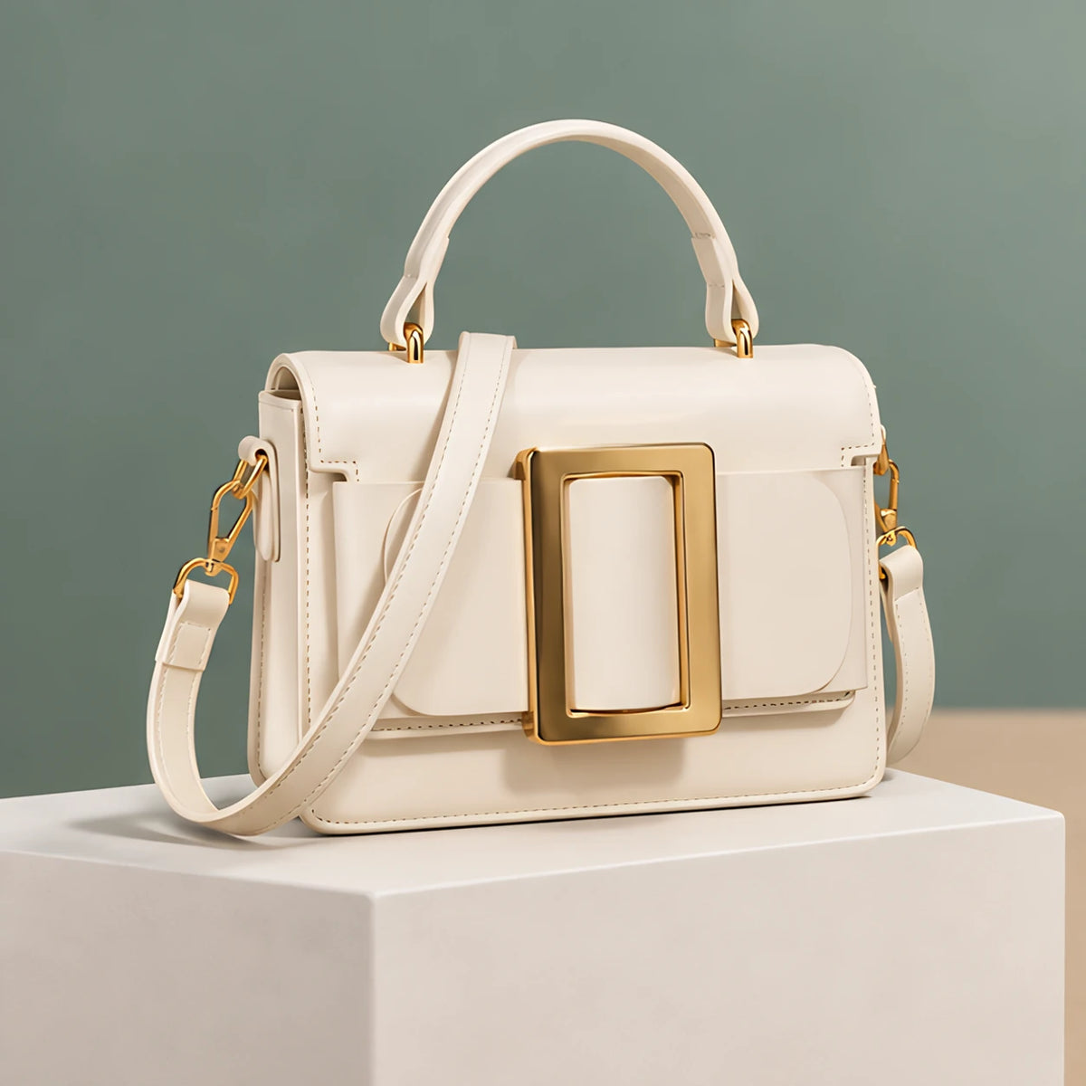 Azelie Women's Glossy Leather Box Crossbody Bag - White - Women's Accessories > Bags > Crossbody Bags - Eric Muller - Image 2