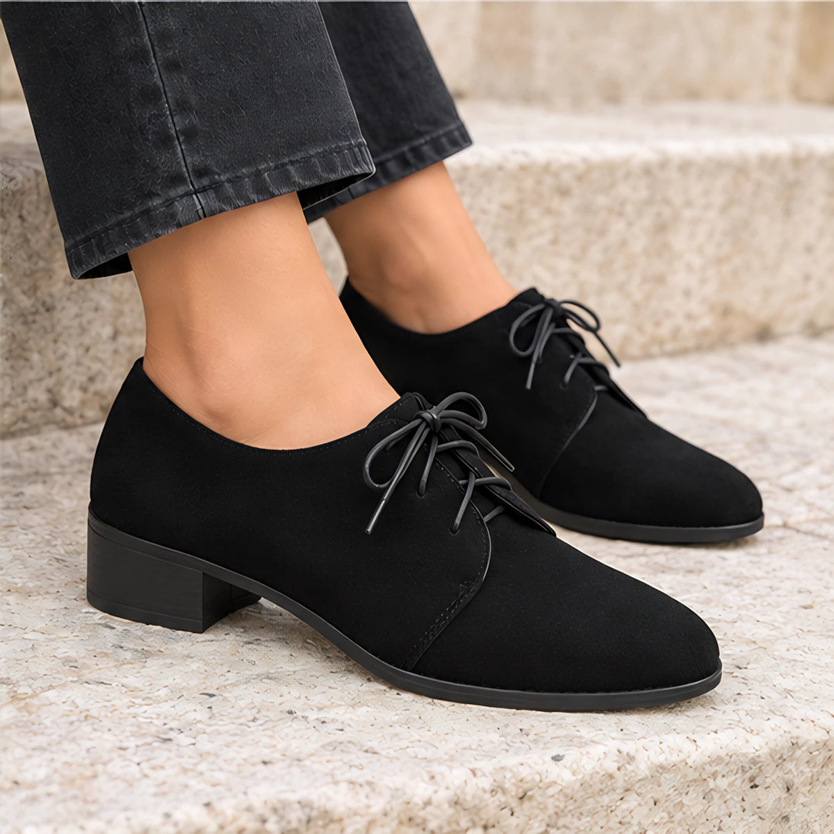 Azura Women's Suede Lace-Up Block Heel Shoes - Black - Heels - Eric Muller - Image 4