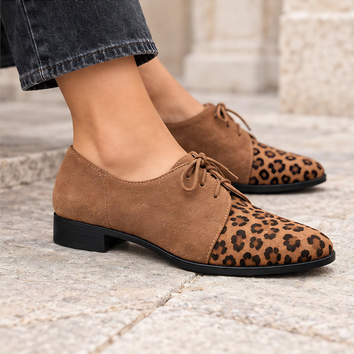 Azura Women's Suede Lace-Up Block Heel Shoes - Loepard - Heels - Eric Muller - Image 4