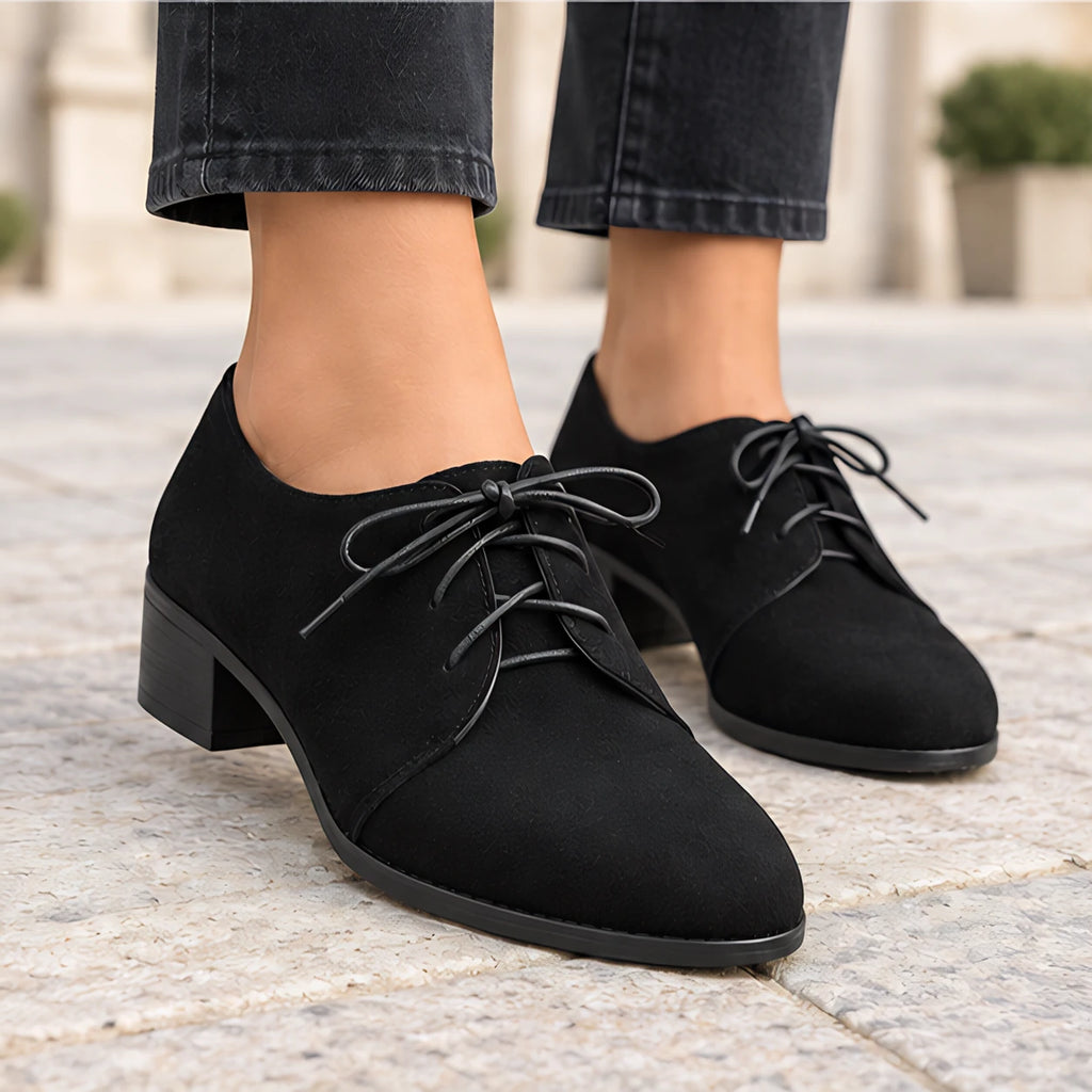 Azura Women's Suede Lace-Up Block Heel Shoes - Black - wapfoot - Eric Muller - Image 3