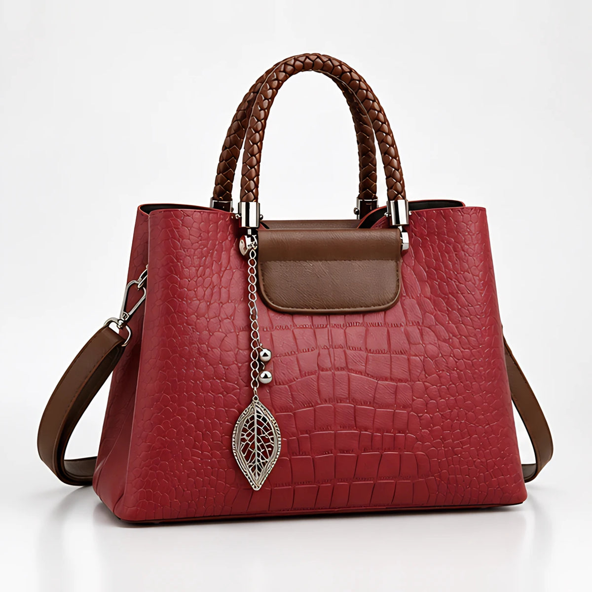 Belen Women's Croc-Embossed Braided-Handle Handbag - Red - Women's Accessories > Bags > Structured Handbags - Eric Muller - Image 1