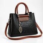 Belen Women's Croc-Embossed Braided-Handle Handbag - Black - Women's Accessories > Bags > Structured Handbags - Eric Muller - Image 1