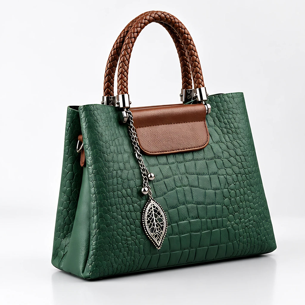 Belen Women's Croc-Embossed Braided-Handle Handbag - Green - Women's Accessories > Bags > Structured Handbags - Eric Muller - Image 1