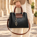 Belen Women's Croc-Embossed Braided-Handle Handbag - Black - Bags | Accessories - Eric Muller - Image 2