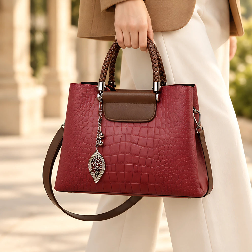 Belen Women's Croc-Embossed Braided-Handle Handbag - Red - Bags | Accessories - Eric Muller - Image 2