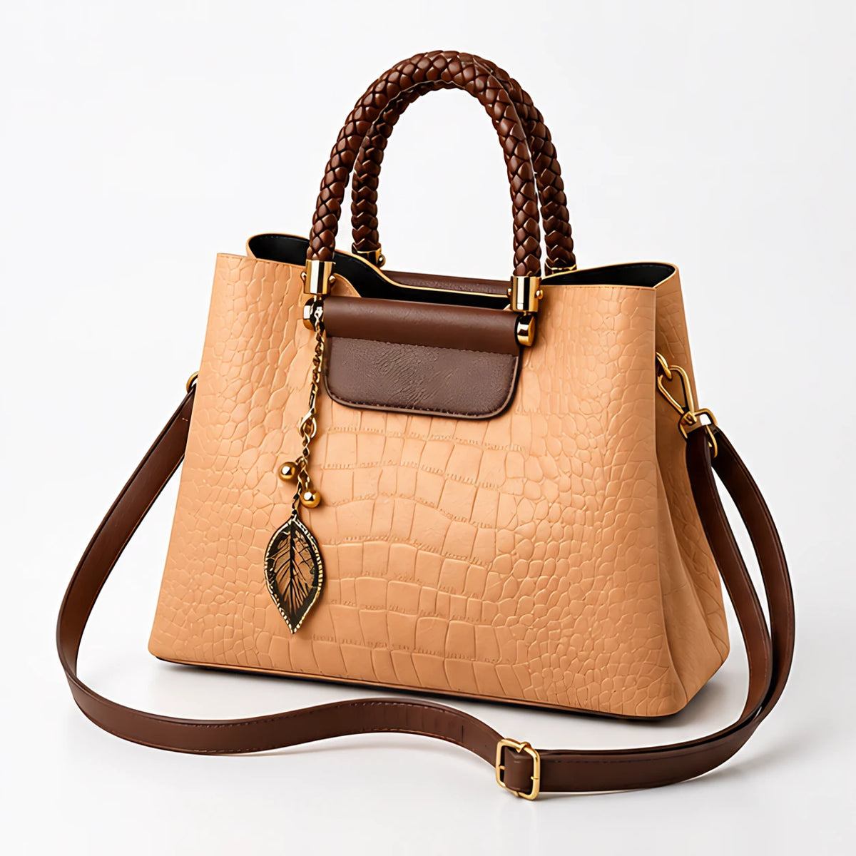 Belen Women's Croc-Embossed Braided-Handle Handbag - Beige - Women's Accessories > Bags > Structured Handbags - Eric Muller - Image 1