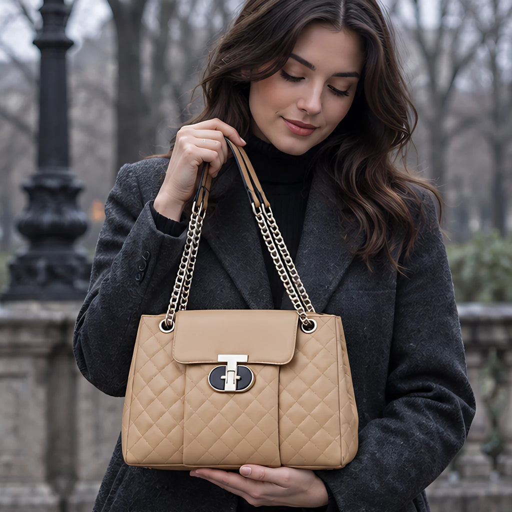 Belladine Structured Quilted Handbag - Beige - Accessories > Handbags > Quilted Handbags - Eric Muller - Image 2