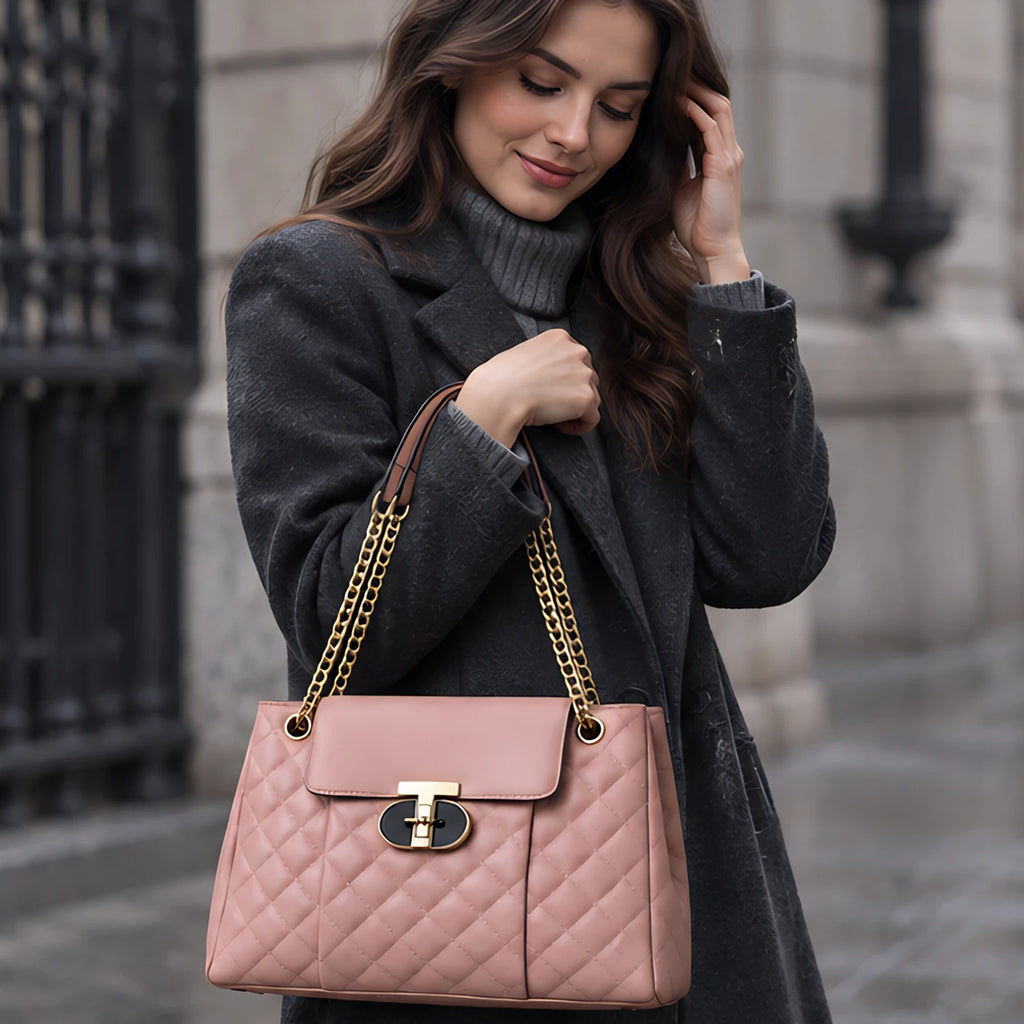 Belladine Structured Quilted Handbag - Rose Pink - Accessories > Handbags > Quilted Handbags - Eric Muller - Image 2