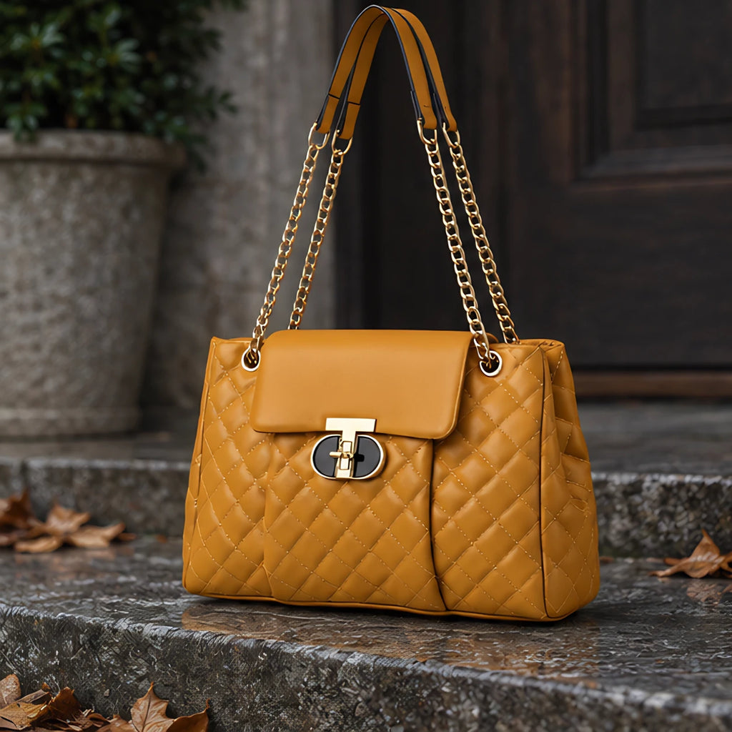 Belladine Structured Quilted Handbag - Sienna Brown - Accessories > Handbags > Quilted Handbags - Eric Muller - Image 2