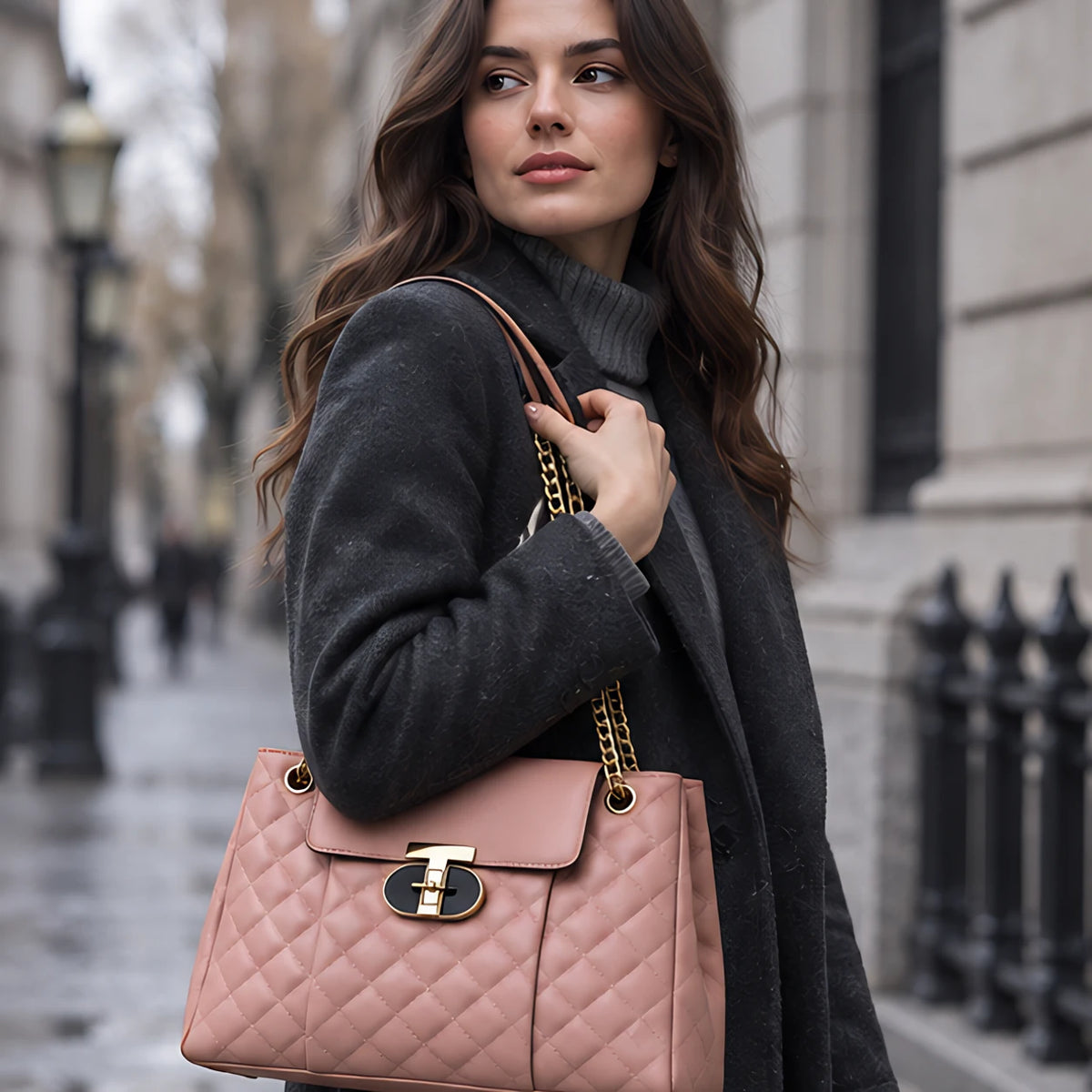 Belladine Structured Quilted Handbag - Rose Pink - Accessories > Handbags > Quilted Handbags - Eric Muller - Image 1
