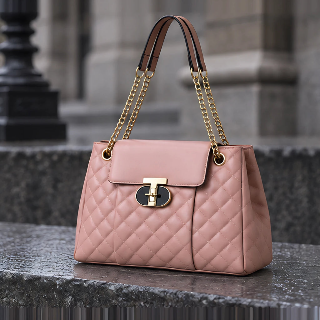 Belladine Structured Quilted Handbag - Rose Pink - accessories - Eric Muller - Image 3