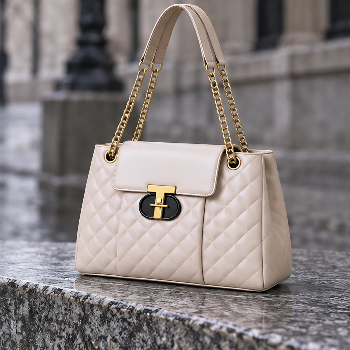 Belladine Structured Quilted Handbag - Pearl - Accessories > Handbags > Quilted Handbags - Eric Muller - Image 2