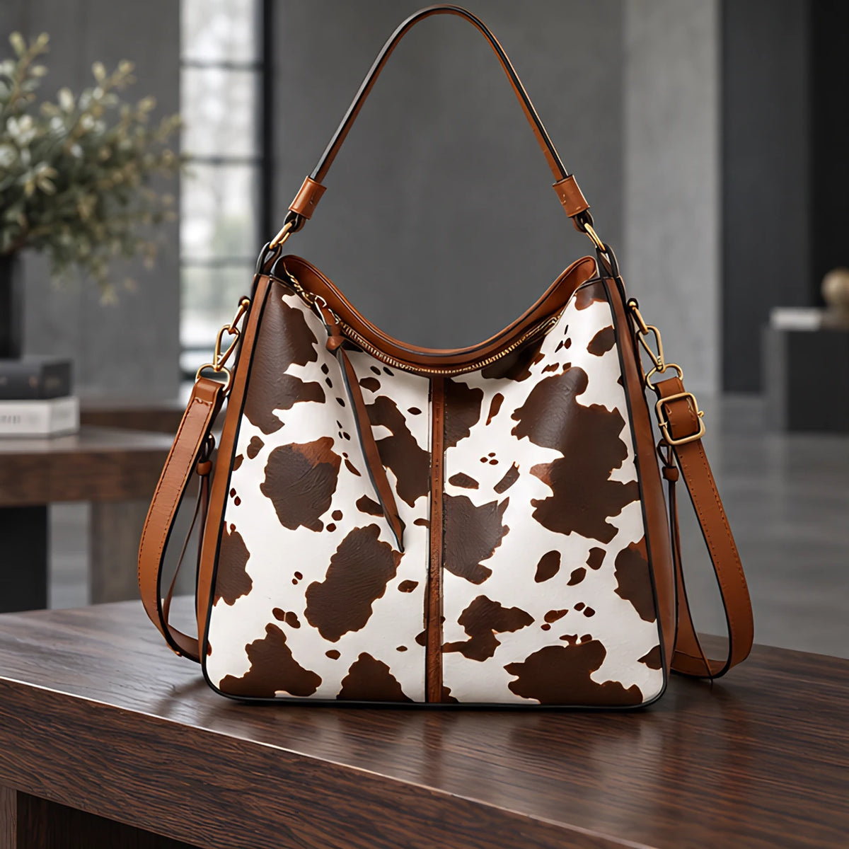 Bellcourt Women's Animal-Print Leather Tote with Matching Wristlet - Sienna Brown - Accessories > Handbags > Tote Bags - Eric Muller - Image 1