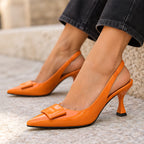 Bellora Women's Pointed-Toe Leather Slingback Kitten Heels - Orange - Heels - Eric Muller - Image 4