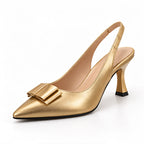 Bellora Women's Pointed-Toe Leather Slingback Kitten Heels - Gold - Footwear > Heels > Slingback Kitten Heels - Eric Muller - Image 1