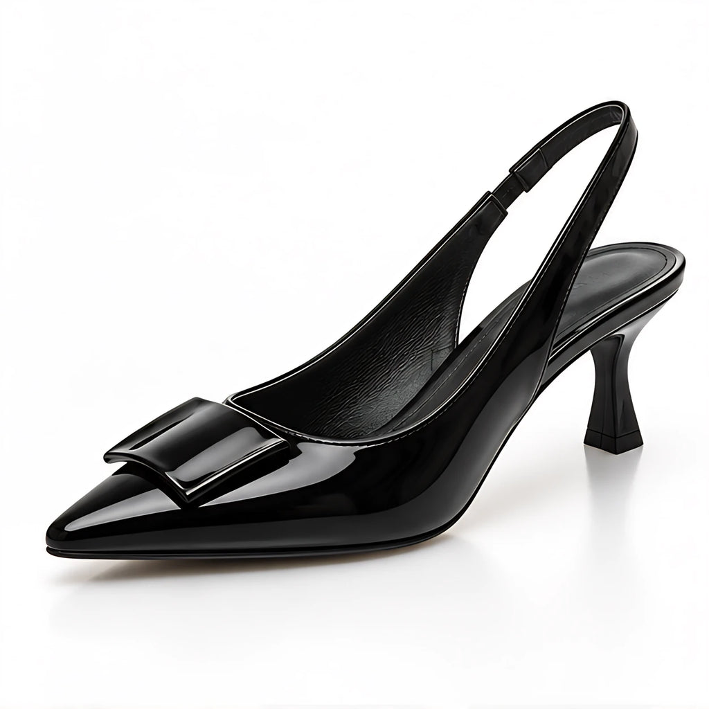 Bellora Women's Pointed-Toe Leather Slingback Kitten Heels - Black - Footwear > Heels > Slingback Kitten Heels - Eric Muller - Image 1