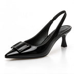 Bellora Women's Pointed-Toe Leather Slingback Kitten Heels - Black - Footwear > Heels > Slingback Kitten Heels - Eric Muller - Image 1