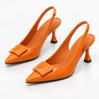 Bellora Women's Pointed-Toe Leather Slingback Kitten Heels - Orange - wap - Eric Muller - Image 2