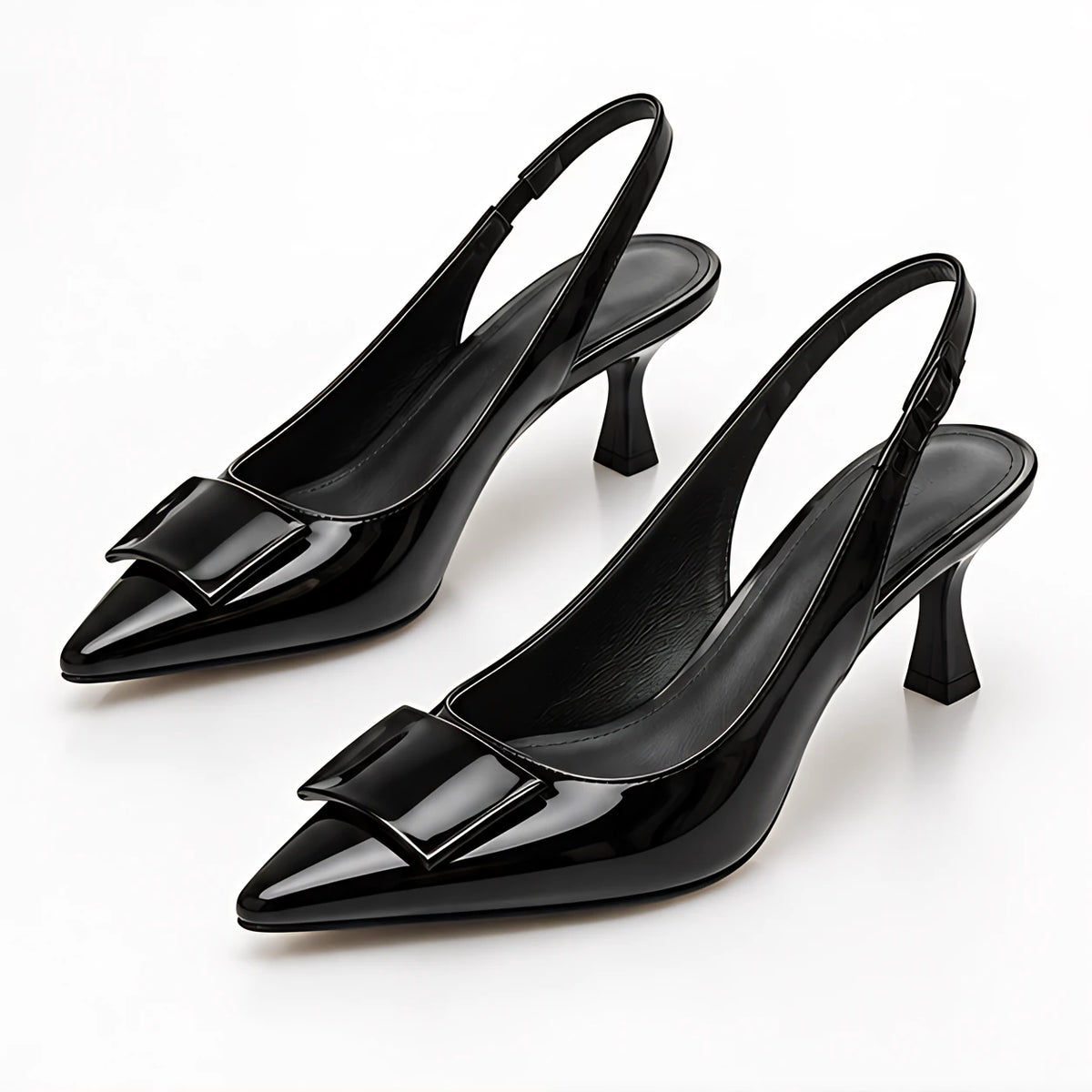 Bellora Women's Pointed-Toe Leather Slingback Kitten Heels - Black - wap - Eric Muller - Image 2
