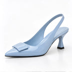 Bellora Women's Pointed-Toe Leather Slingback Kitten Heels - Blue - Footwear > Heels > Slingback Kitten Heels - Eric Muller - Image 1