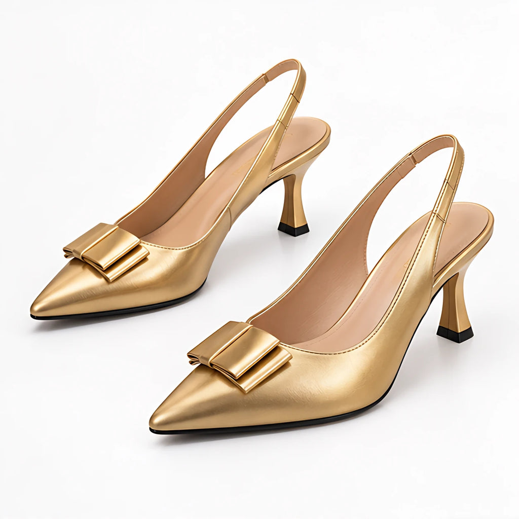 Bellora Women's Pointed-Toe Leather Slingback Kitten Heels - Gold - wap - Eric Muller - Image 2