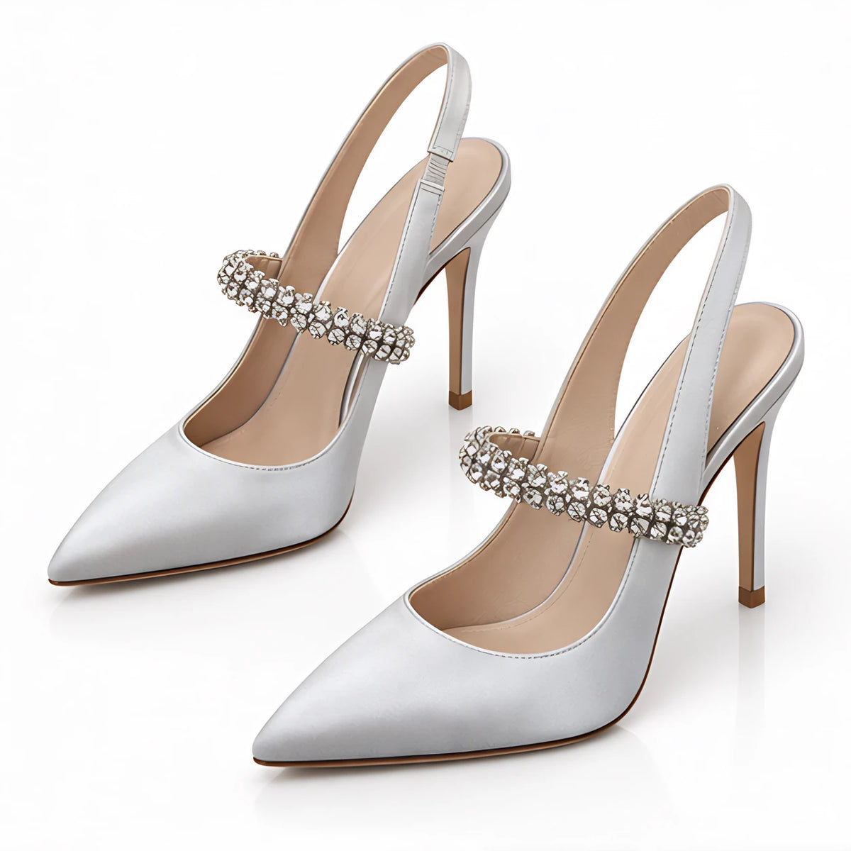Bellora Women's Satin Slingback Stiletto Pumps - Silver - wap - Eric Muller - Image 2