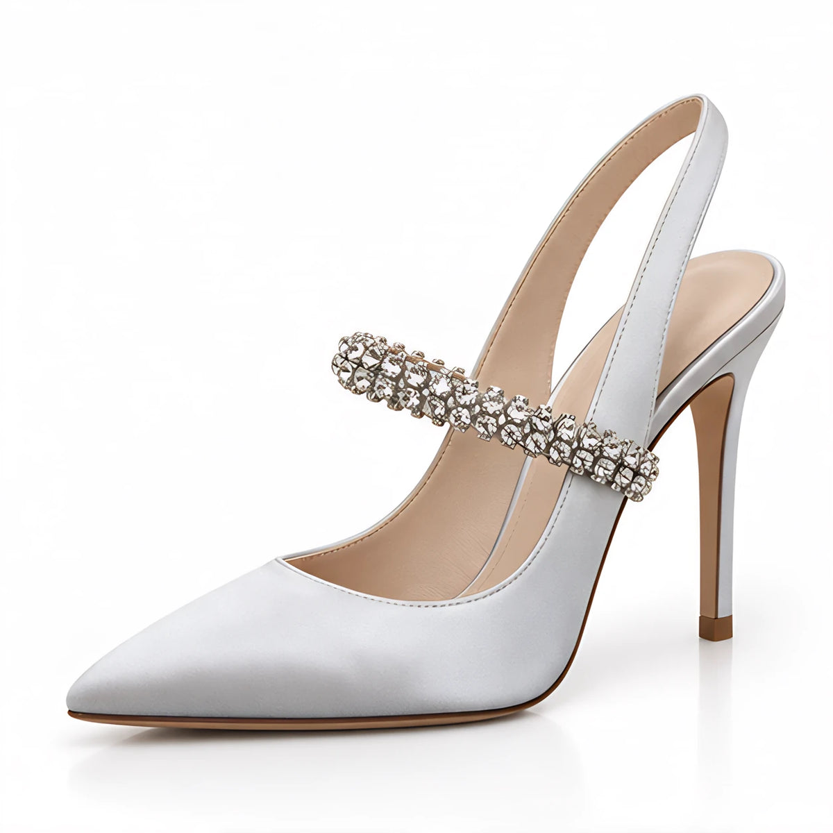 Bellora Women's Satin Slingback Stiletto Pumps - Silver - Women's Footwear > Heels > Slingback Pumps - Eric Muller - Image 1