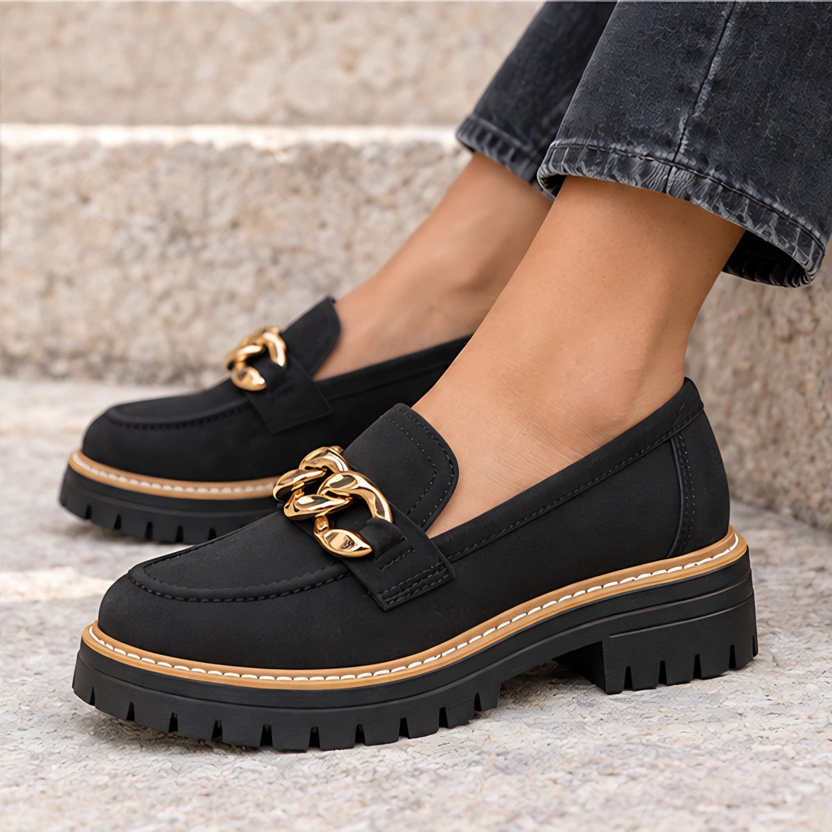 Blythe Women's Chunky Platform Suede Loafers - Black - Flats - Eric Muller - Image 4