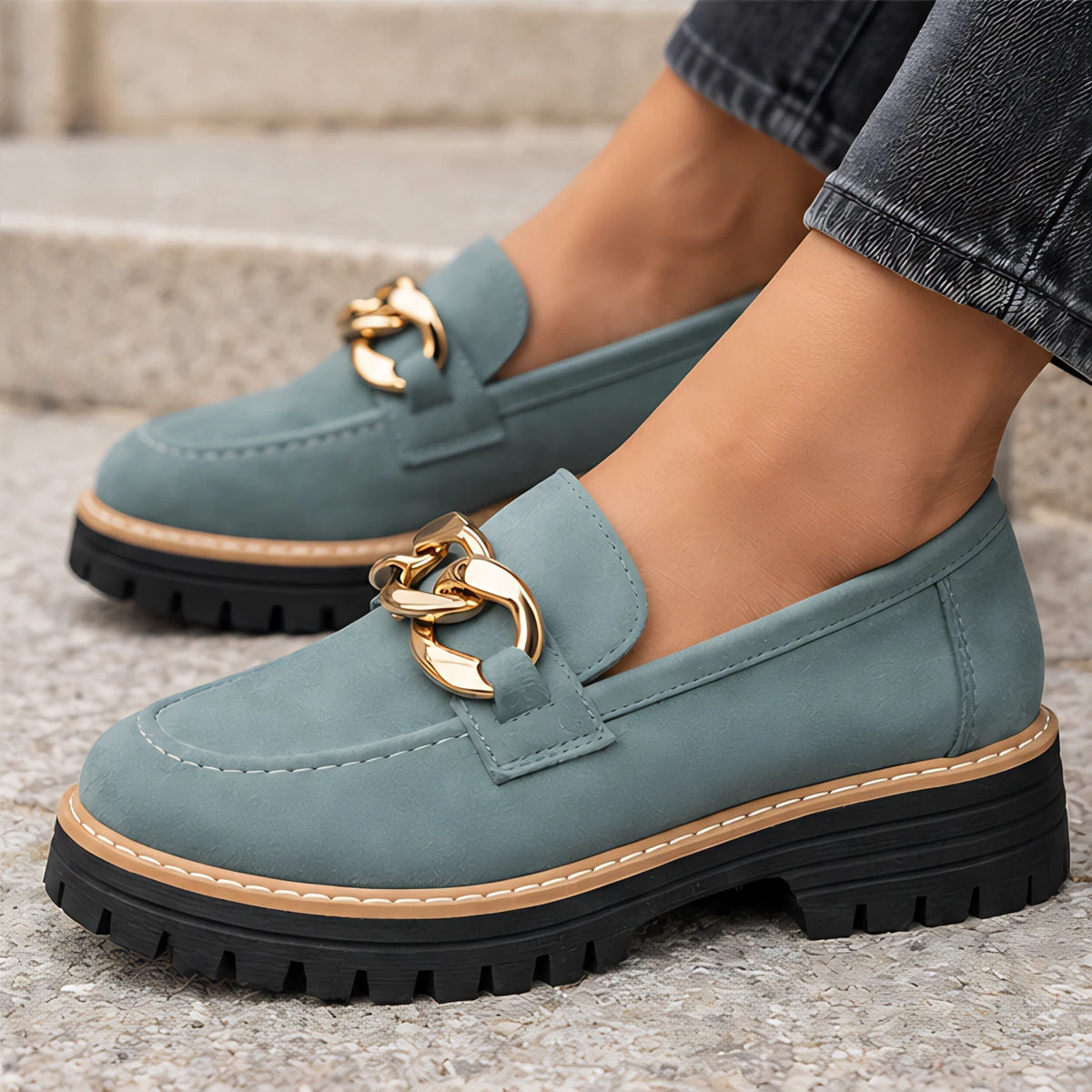 Blythe Women's Chunky Platform Suede Loafers - Green - Flats - Eric Muller - Image 4