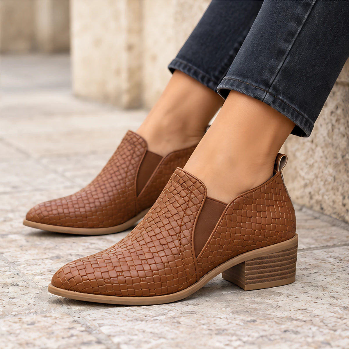 Brielle Women's Woven Leather Low Block Heel Loafers - Brown - Flats - Eric Muller - Image 4