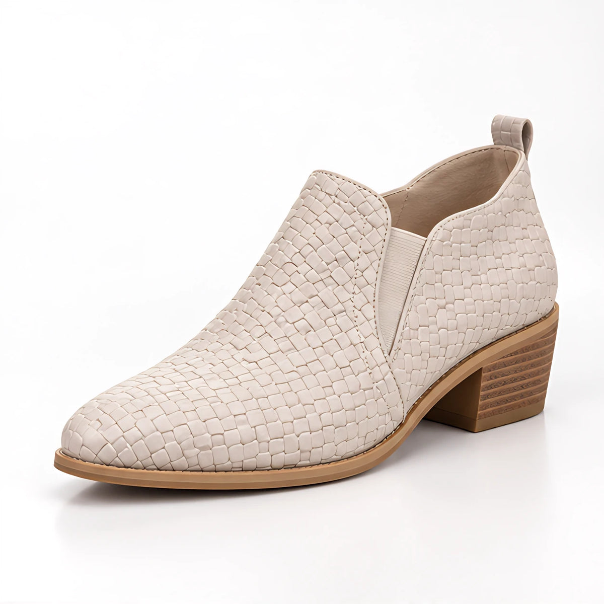 Brielle Women's Woven Leather Low Block Heel Loafers - Beige - Footwear > Loafers > Heeled Loafers - Eric Muller - Image 1