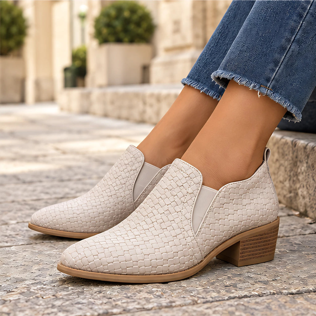 Brielle Women's Woven Leather Low Block Heel Loafers - Beige - wapfoot - Eric Muller - Image 3