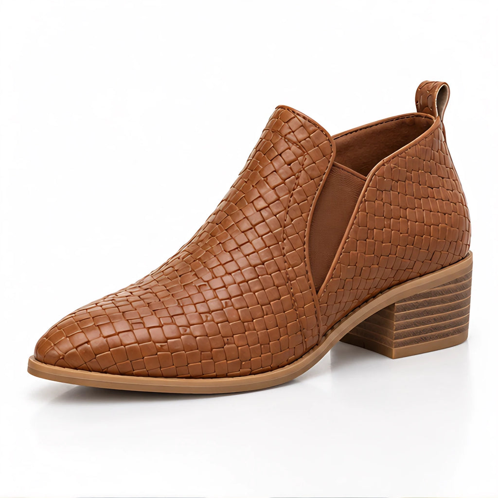 Brielle Women's Woven Leather Low Block Heel Loafers - Brown - Footwear > Loafers > Heeled Loafers - Eric Muller - Image 1