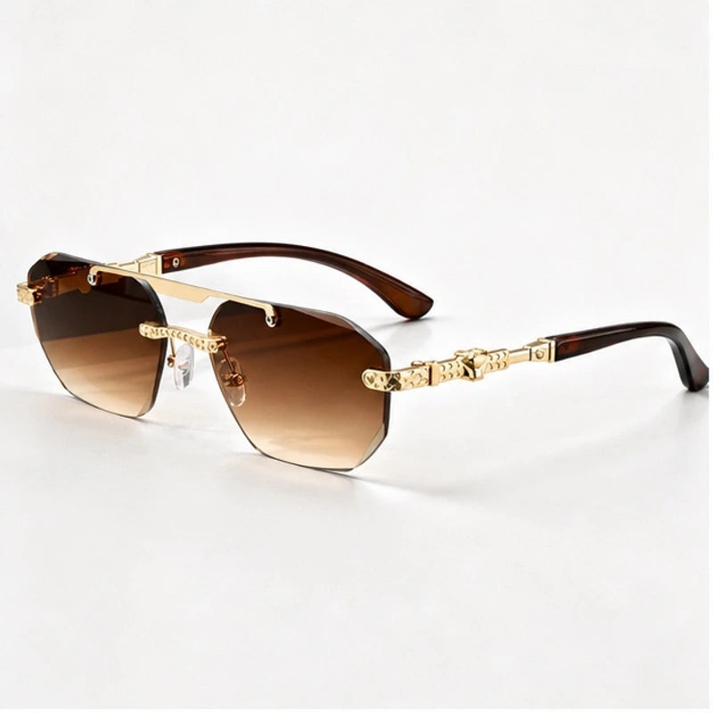 Caius Double-Bar Rimless Sunglasses - Amber - Sunglasses - Eric Muller - Image 1
