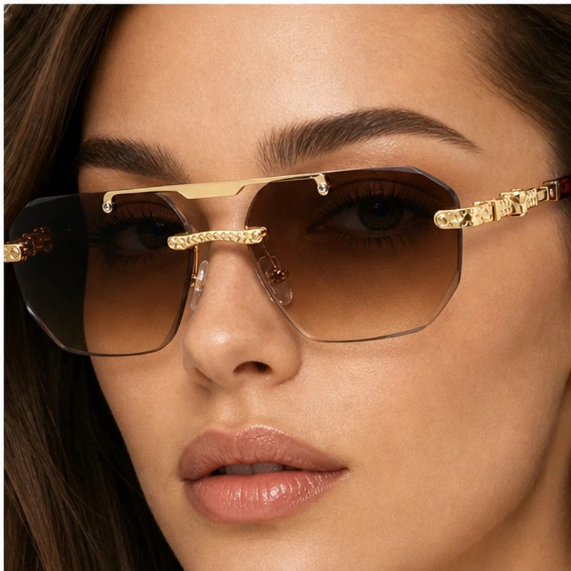 Caius Double-Bar Rimless Sunglasses - Amber - octagonal sunglasses - Eric Muller - Image 4