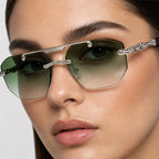 Caius Double-Bar Rimless Sunglasses - Olive - octagonal sunglasses - Eric Muller - Image 4