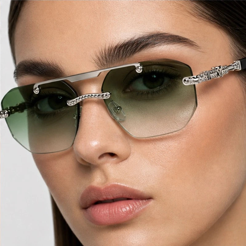 Caius Double-Bar Rimless Sunglasses - Olive - octagonal sunglasses - Eric Muller - Image 4